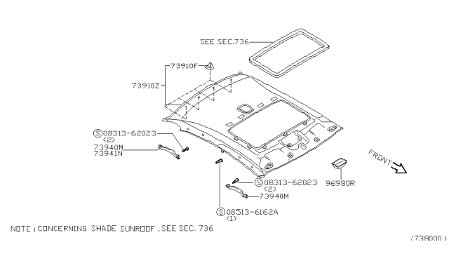 2004 Nissan Altima Grip Assembly-Assist Diagram for 73940-5M010