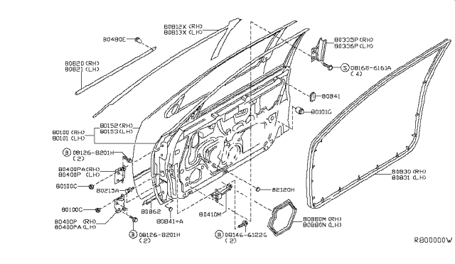 2004 Nissan Altima Front Door Panel & Fitting Diagram 3