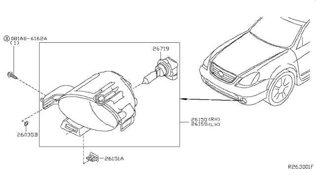 2005 Nissan Altima Lamp Assembly-Fog,RH Diagram for 26150-ZB725