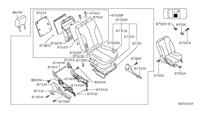 2002 Nissan Altima Trim Assembly-Front Seat Back Diagram for 87620-8J111