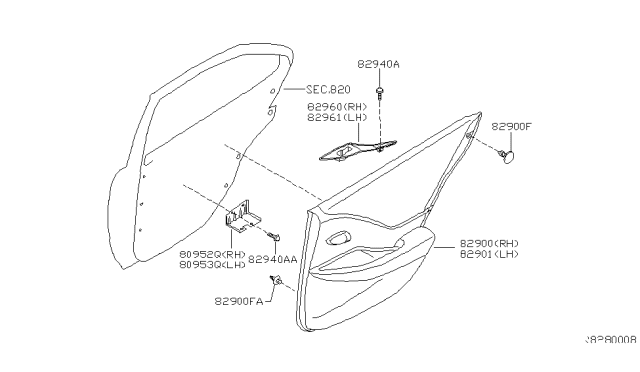 2004 Nissan Altima Rear Door Trimming Diagram 2