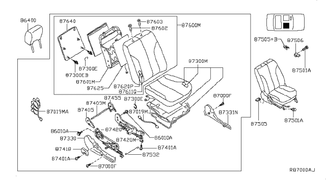 2006 Nissan Altima Frame Assembly-Front Seat Back Diagram for 87601-ZB70B