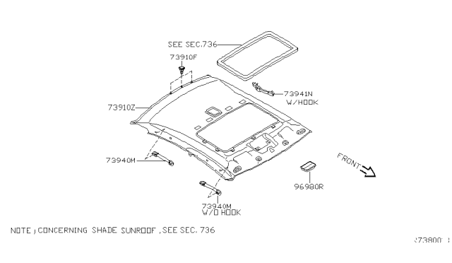 2006 Nissan Altima Headlining Assy Diagram for 73910-ZD90A