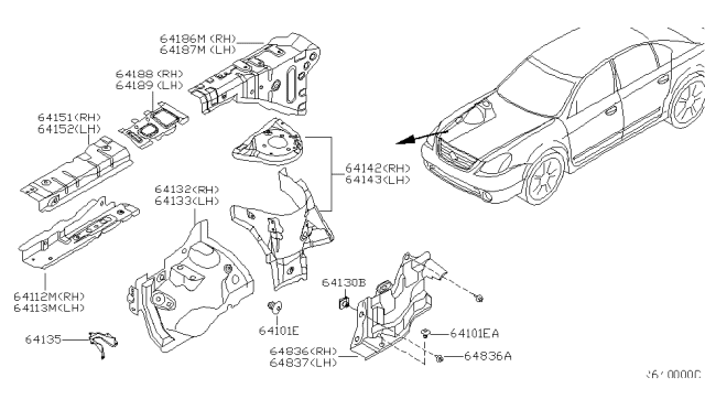 2002 Nissan Altima Reinforcement-Hoodledge,LH Diagram for 64181-8J030