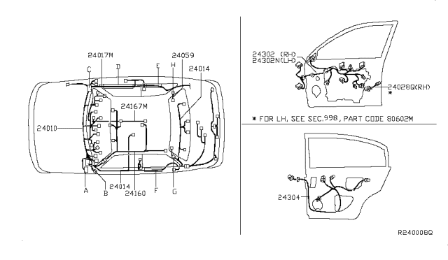 2004 Nissan Altima Harness-Body,NO2 Diagram for 24017-3Z612