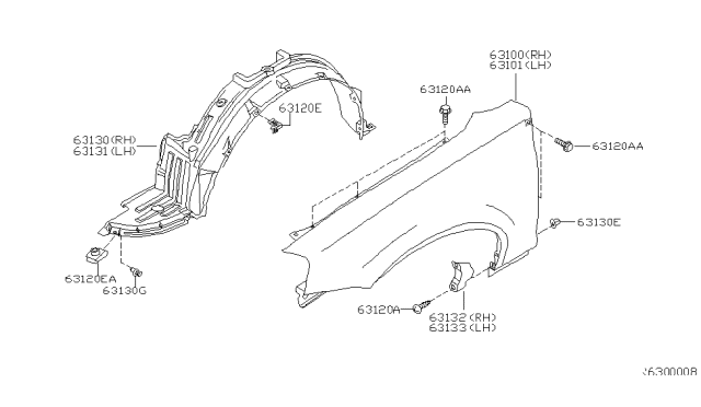 2002 Nissan Altima Front Fender & Fitting Diagram