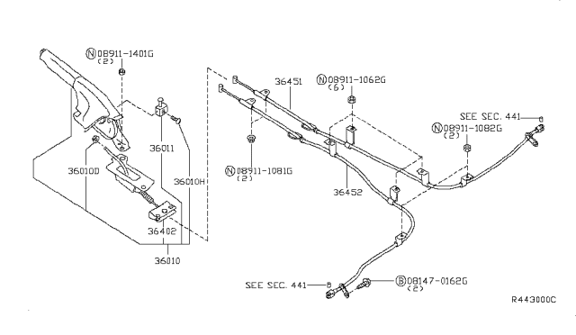 2003 Nissan Altima Cable Assy-Brake,Rear LH Diagram for 36531-8J000