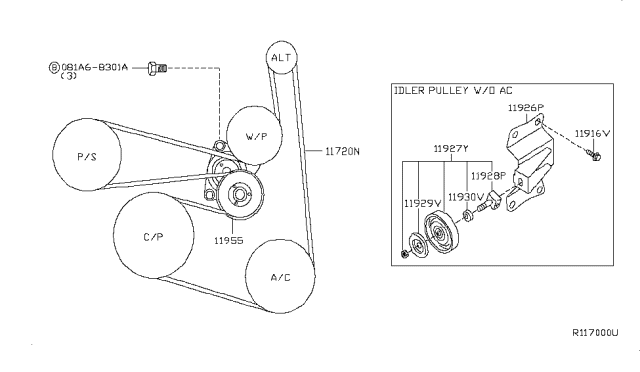 2006 Nissan Altima Fan,Compressor & Power Steering Belt Diagram 1