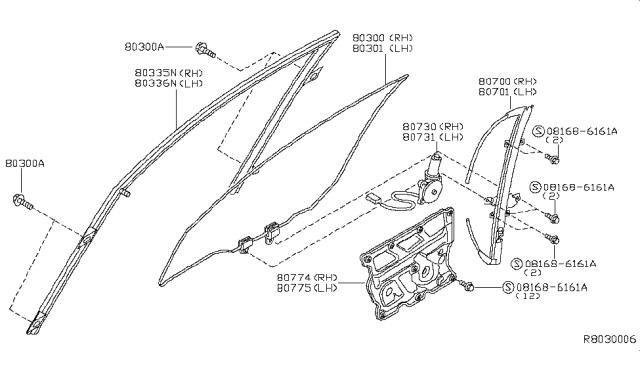 2004 Nissan Altima Regulator Assy-Door Window,LH Diagram for 80721-8J000