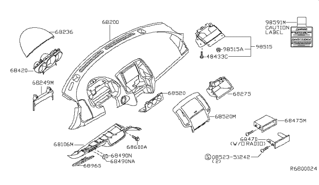 2006 Nissan Altima Cover Meter Diagram for 68236-ZB002