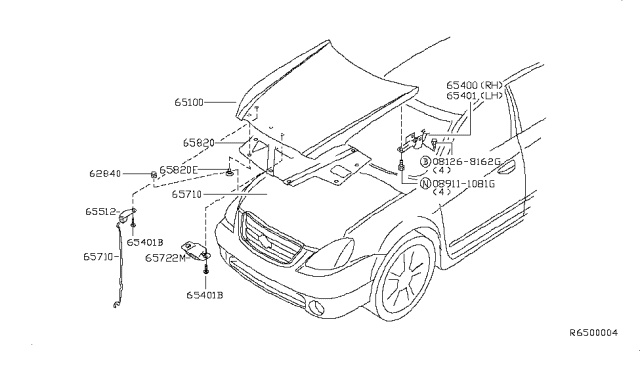 2003 Nissan Altima Hinge Assembly - Hood, RH Diagram for 65400-8J000