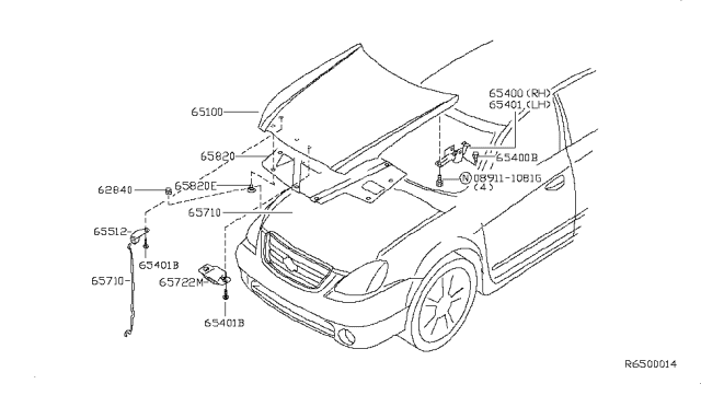 2006 Nissan Altima Hood Panel,Hinge & Fitting Diagram 2