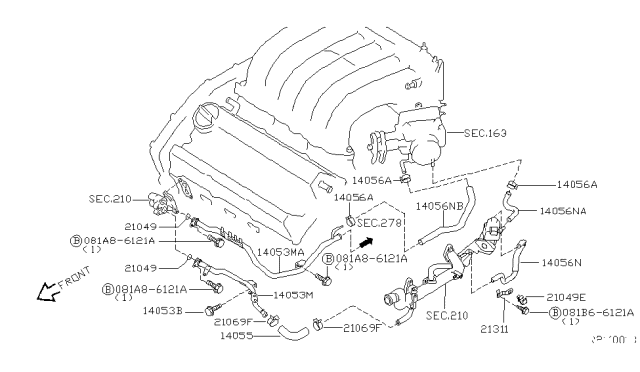 2005 Nissan Altima Hose-Water Diagram for 14056-8Y010