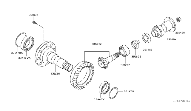 2010 Nissan Murano Gear Set - HYPOID Diagram for 38100-4N280