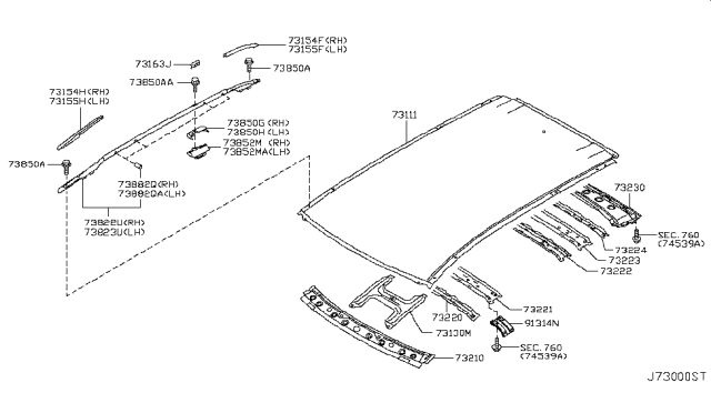 2013 Nissan Murano Rack Assembly - Roof, RH Diagram for 73822-1AN0D