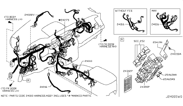 2009 Nissan Murano Harness Assembly-Main Diagram for 24010-1AA0C