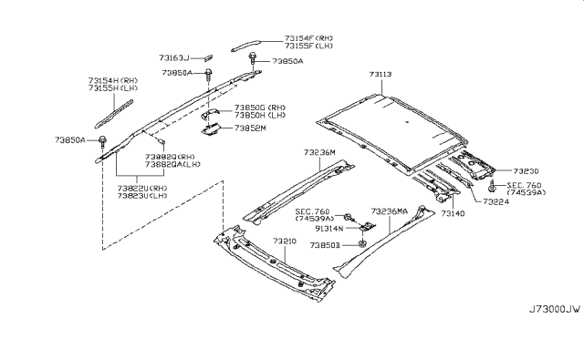 2009 Nissan Murano Roof Panel & Fitting Diagram 3