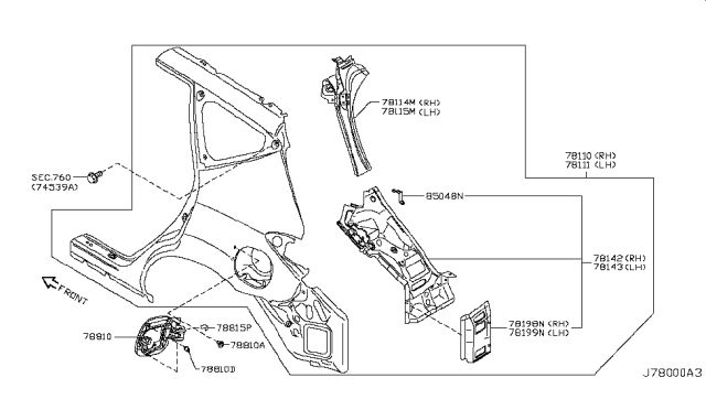 2012 Nissan Murano Rear Fender & Fitting Diagram