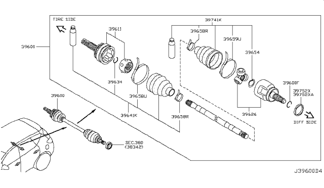 2008 Nissan Murano Repair Kit-Dust Boot,Outer Diagram for 39241-2U627