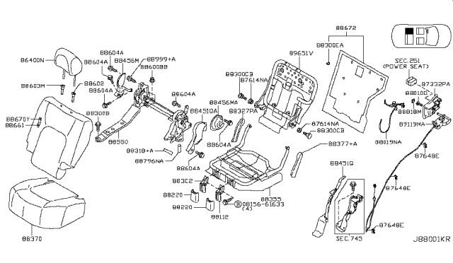 2014 Nissan Murano Pad & Frame Assembly Diagram for 88355-1AA5A