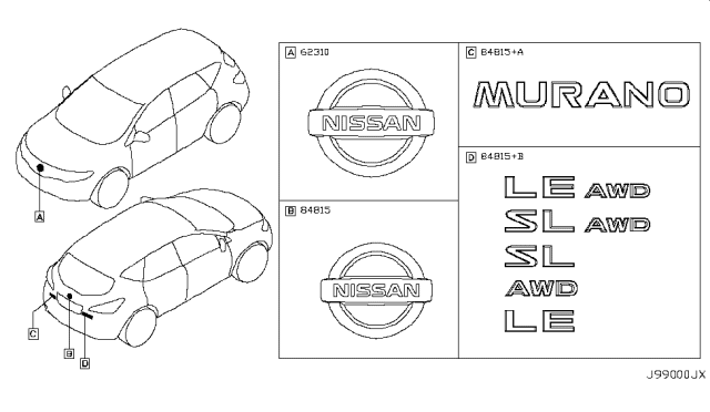 2011 Nissan Murano Emblem & Name Label Diagram 2