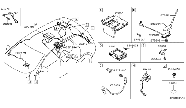 2013 Nissan Murano Antenna Assembly Diagram for 28208-1UM2H