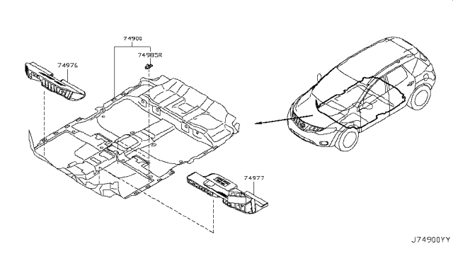 2013 Nissan Murano Spacer-Front Floor Diagram for 74976-1AA0A