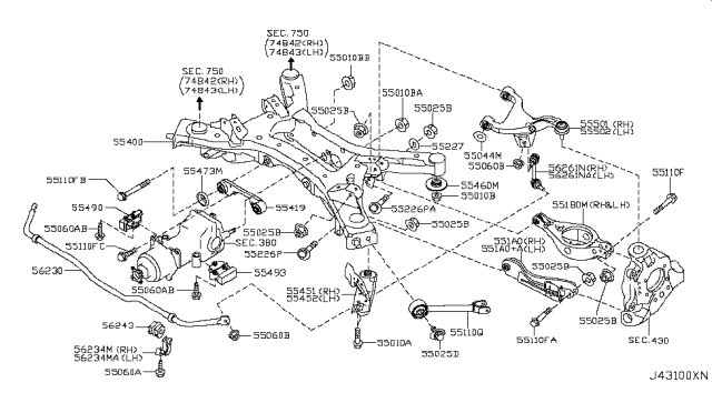 2008 Nissan Murano Member Complete-Rear Suspension Diagram for 55400-JP00A