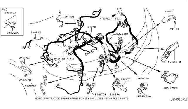 2011 Nissan Murano Bracket-Harness Clip Diagram for 24239-1AA1A