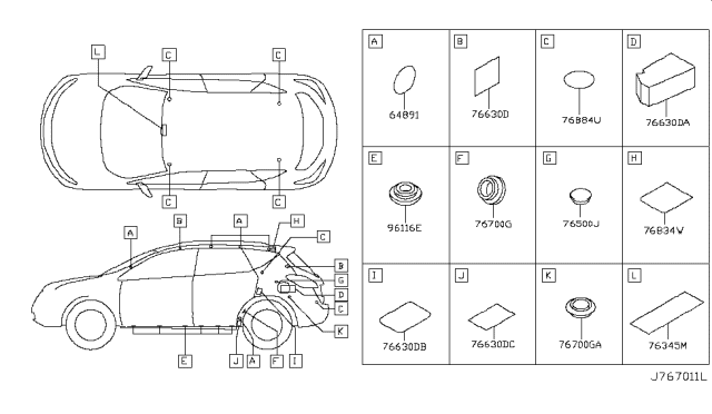 2012 Nissan Murano Body Side Fitting Diagram 3