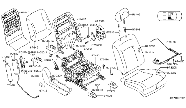 2008 Nissan Murano Knob-Reclining Device Diagram for 87418-1AA0A