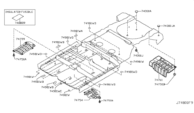 2009 Nissan Murano INSULATOR-Heat,Front Floor Diagram for 74753-1AA0A