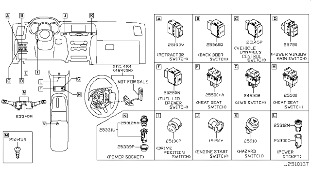 2009 Nissan Murano Switch Assy-Heat Seat Diagram for 25500-1AA1C