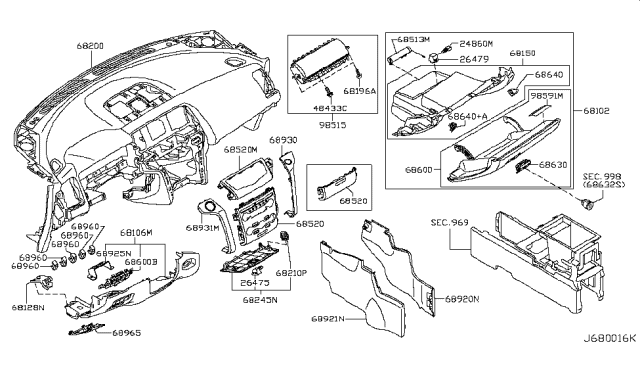 2011 Nissan Murano Instrument Panel,Pad & Cluster Lid Diagram 3