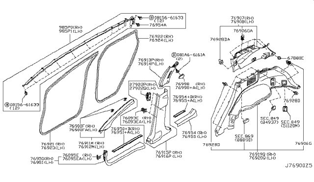 2012 Nissan Murano Welt-Body Side,Front RH Diagram for 76921-1AA0A