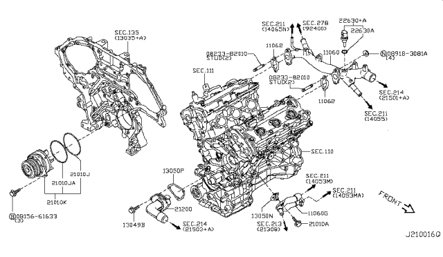 2014 Nissan Murano Water Pump, Cooling Fan & Thermostat Diagram