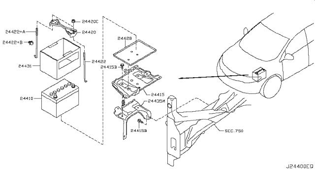 2011 Nissan Murano Battery & Battery Mounting Diagram 1