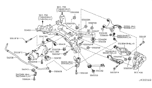 2010 Nissan Murano Arm Rear Suspension RH Diagram for 55501-1JA0A