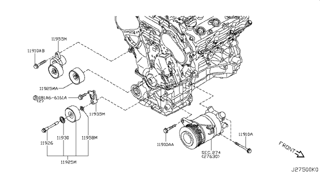 2013 Nissan Murano Compressor Mounting & Fitting Diagram