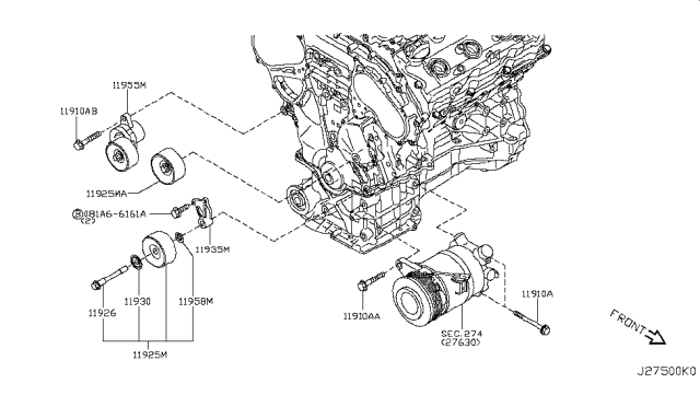 2011 Nissan Murano Tensioner Assy-Auto Diagram for 11955-JA10A