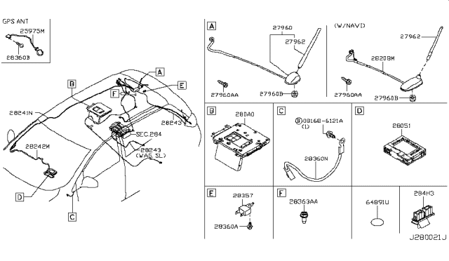 2014 Nissan Murano Antenna Assy-Gps Diagram for 25975-1AT1B