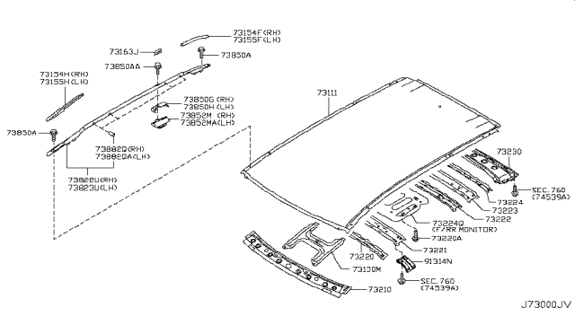 2010 Nissan Murano Roof Panel & Fitting Diagram 2