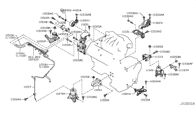 2010 Nissan Murano Engine & Transmission Mounting Diagram 1