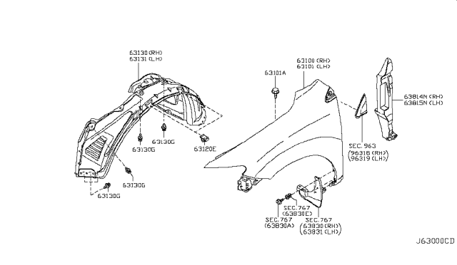 2008 Nissan Murano Front Fender & Fitting Diagram