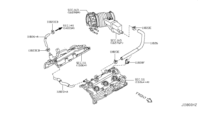 2012 Nissan Murano Blow-By Hose Diagram for 11826-JP00B