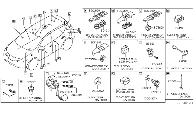 2009 Nissan Murano Switch Assy-Power Window,Assist Diagram for 25411-1AA0A