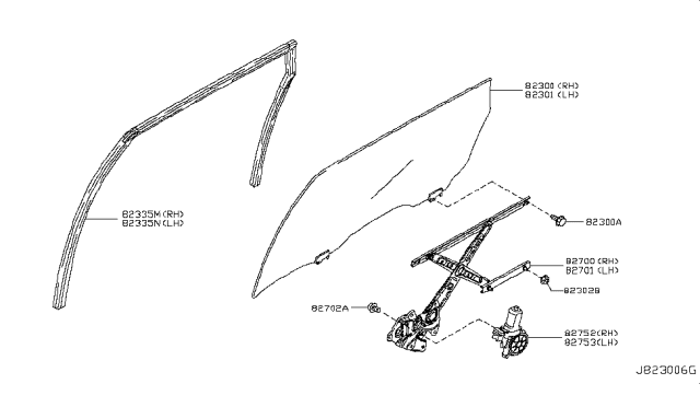 2008 Nissan Murano Rear Door Window & Regulator Diagram