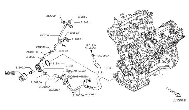 2013 Nissan Murano Hose-Water Diagram for 21306-JP00A