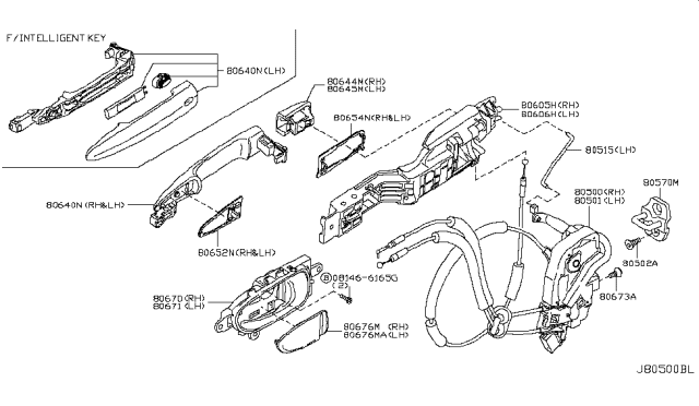 2009 Nissan Murano Front Door Lock & Handle Diagram