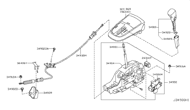 2009 Nissan Murano Bracket Complete-Control Lever Diagram for 34904-1AA0A